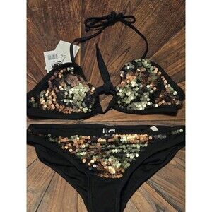 Ninety-Nine Degrees black & gold sequin bikini set - Size Medium